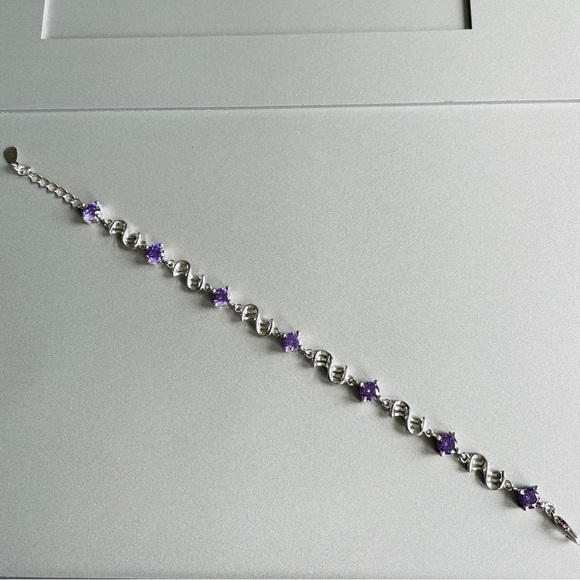 Amethyst CZ Sterling Silver Tennis Bracelet CHARMING - Picture 4 of 12